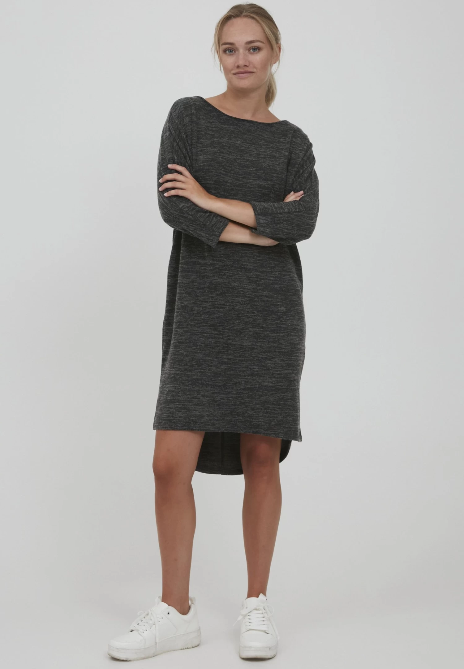 OXMO Oxbinala - Gebreide Jurk - Dark Grey Melange 2 OXMO Oxbinala - Gebreide Jurk - Dark Grey Melange - Afbeelding 2